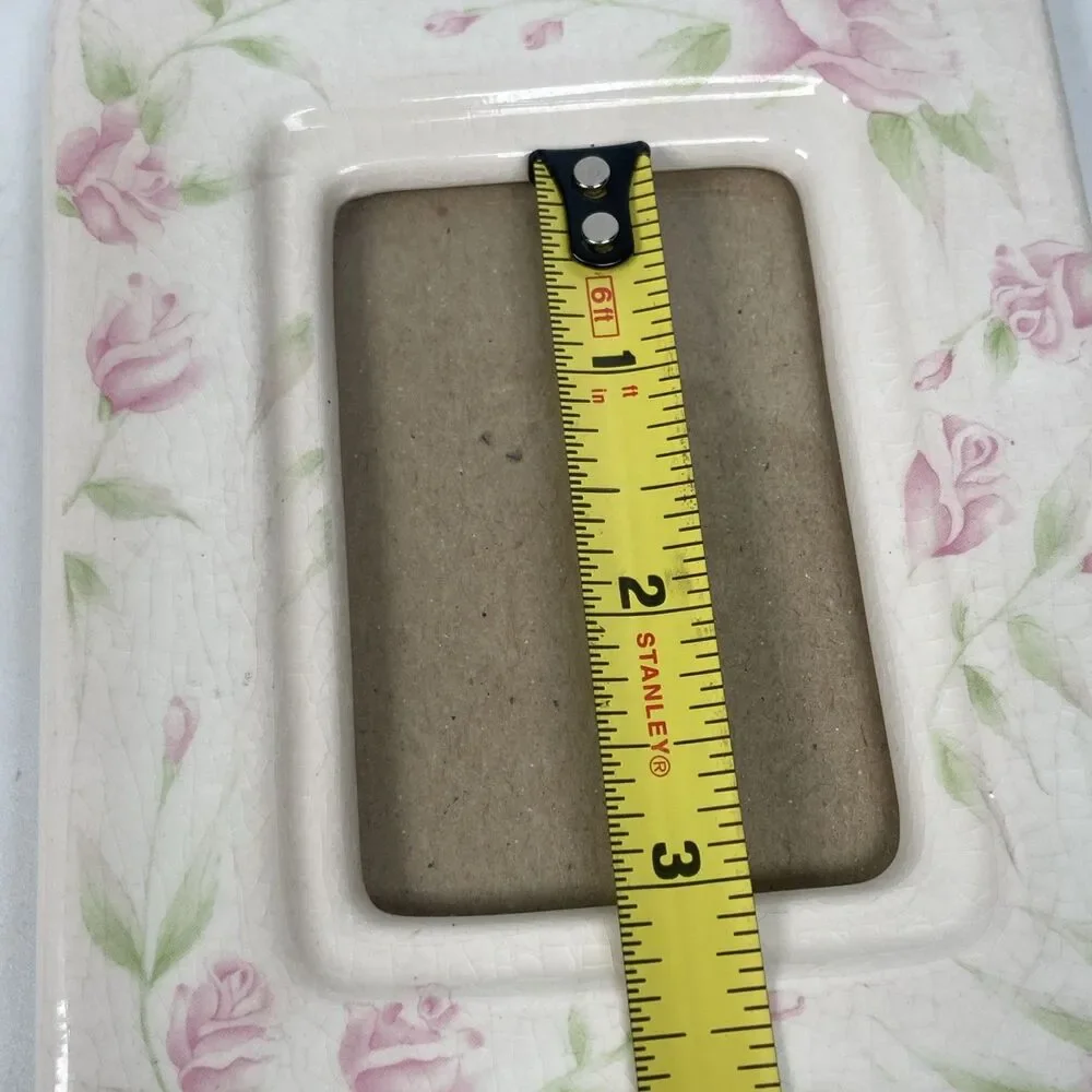 Burnes Ceramic Photo Picture Frame White Pink Floral Rose  Cottage 4.5